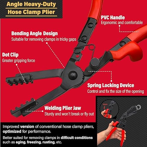 2Pcs Heavy-Duty Multi-Angle Hose Clamp Plier Set with Locking Device for Quick Removal and Installation of Various Types of Strong and Hard-to-reach Hose Clamps…