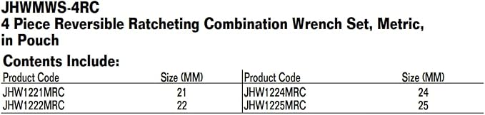 Williams MWS-4RC 4-Piece Metric Reversible Ratcheting Combination Wrench Set