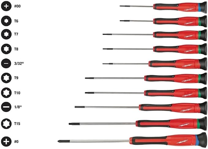 10pc 48-22-2612 for Milwaukee Precision Screwdriver Set Red/Black - Chrome Plated