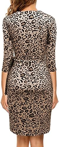 Berydress Women's 3/4 Sleeve V Neck Casual Party Work Faux Black Wrap Dress