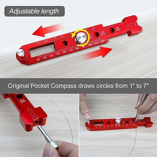 Woodworking Compass Scriber, Portable Aluminum Alloy Woodworking Compass Tool, Adjustable Metric/Inch Arc Drawing Ruler Circle Drawing Ruler Marking Gauge Circle Marking Tool (mini)