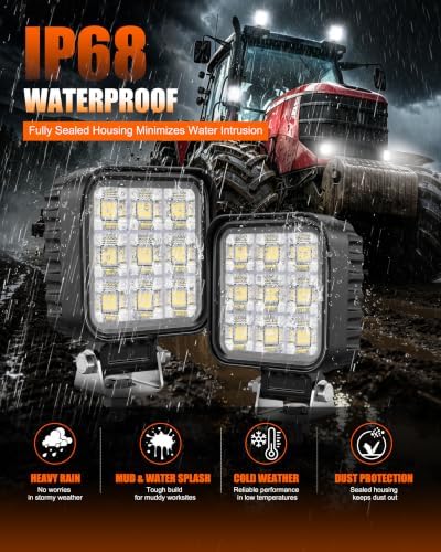3.3 Inch 9000LM Square LED Tractor Lights Bar, 2PCS, IP68