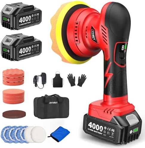 6 Inch Cordless Car Buffer w/ 2×4.0mAh Batteries, Digital Display