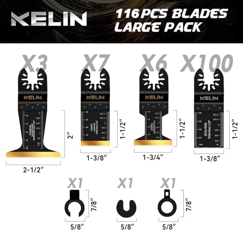 KELIN 116pcs Titanium Oscillating Tool Blades, Universal Multitool Blades