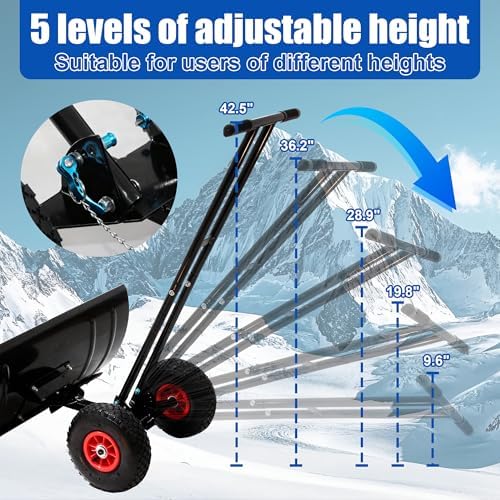 29" Heavy Duty Snow Shovel with Wheels, Shovel Snow Pusher Snow Removal with Ergonomic Handle for Easy Driveway Sidewalk Pavement Clearing (Double Rod)