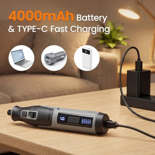 4V Cordless Rotary Tool, 6 Speed 8000-28000RPM, 4000mAh Battery