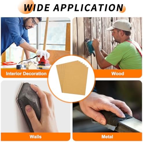 6 Pcs 60 Grit Sandpaper 4.5 x 5.5 Inch Sand Paper Alumina Gold
