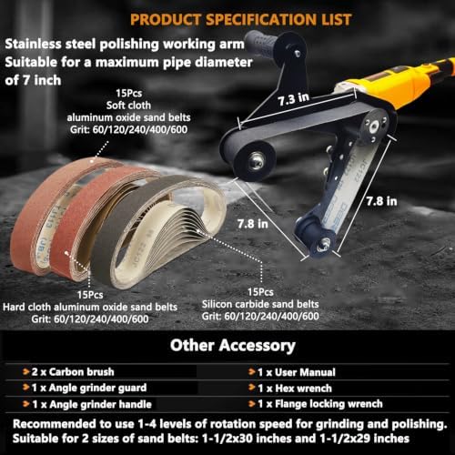 Pipe Tube Polisher Sander,1280W High-Power Industrial Grade Pipe Belt Sander with 6 Variable Speeds,Professional Polishing Tools for Grinding, Polishing,and Rust Removal(45Pcs Belts).