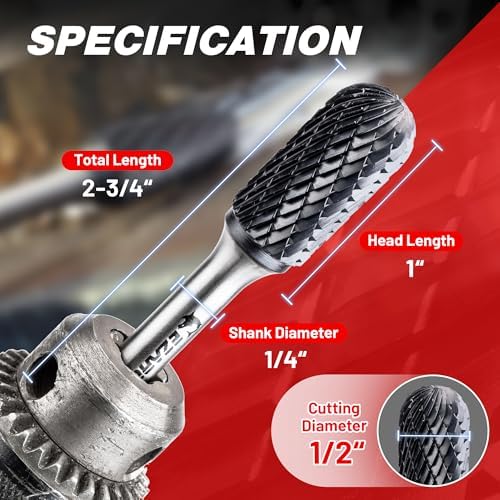 EZARC AlCrN Carbide Rotary Burr Bit, SC-5 Double Cut, 1/4-Inch Shank
