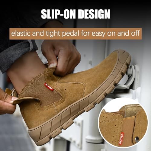 GLANOUDUN Steel Toe Shoes for Men Welding Work - Slip-On, Mid-Top Coverage