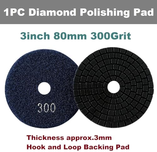 Diamond Polishing Pad, 3 inch 80 mm 300 Grit Sanding Discs for Grinder & Polisher, Hook and Loop Backing Pad for Grinding Buffing Granite Marble Concrete Stone (1 Piece)