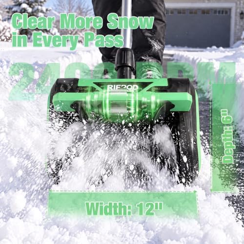 20V Electric Snow Shovel, 12 Inch Cordless Snow Blower with 2 Batteries (Mint Green)