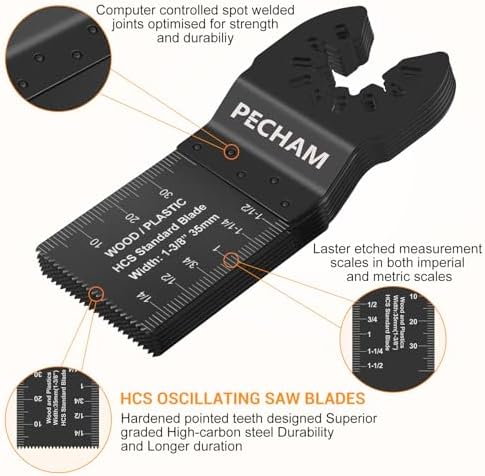 PECHAM Oscillating Tool Blade, 37PCS Universal Wood Metal Oscillating Multitool Quick Release Saw Blades Fit Porter Cable Black & Decker Rockwell Ridgid Ryobi Milwaukee DeWalt Chicago