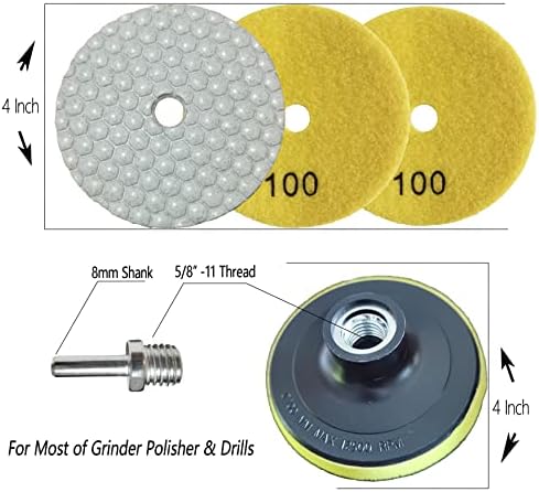 16 Packs Dry Diamond Polishing Pads Grit 100, 4 Inch Dry/Wet Granite Sanding Pad for Bufffing Marble Quartz Concrete Stone Tiles Used for Grinder Polisher Drill
