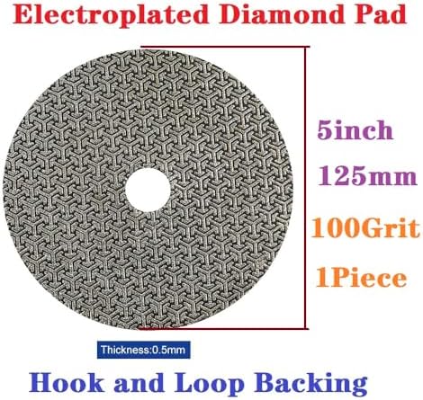 Electroplated Diamond Sanding Paper Sheet Pad,100Grit 5inch 125mm Grinding Sandpaper Pad Hook and Loop Backing for Metal Glass Porcelain Ceramic Hand Polishing & Trimming (1 Piece)