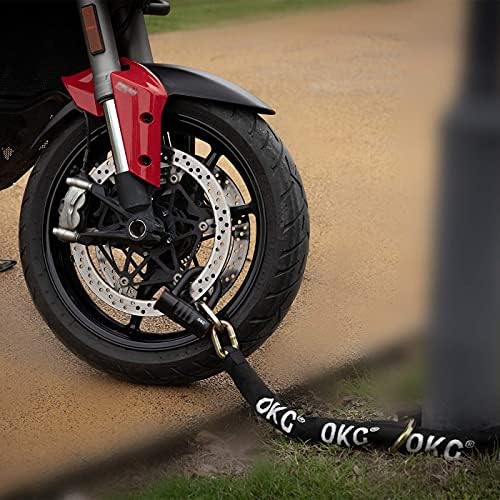 OKG Heavy Duty Motorcycle Chain Lock, 4 Keys, 3.3 ft x 1/2 in (12mm) Thick Hexagonal Cinch Security Chain with 18mm Cut Proof Hardened Alloy Steel U Lock for Motorcycles, E-Bikes, Mopeds, ATVs, Etc.