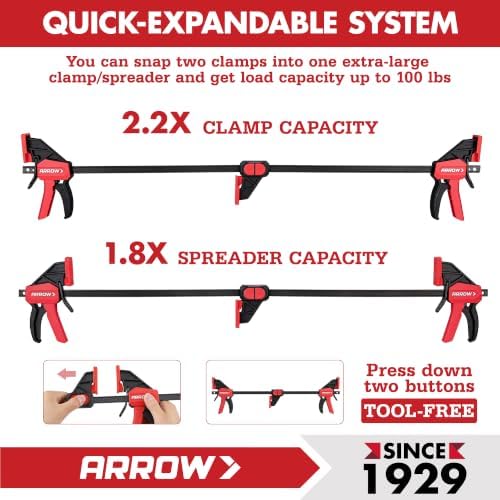 ARROW 2-Piece 12" Medium Duty Bar Clamps for Woodworking with 150LBS Force