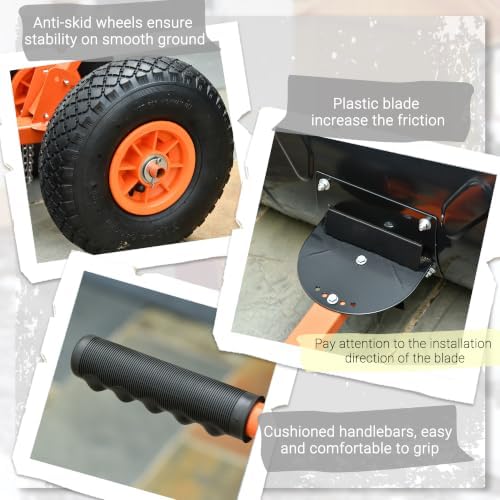 Outsunny Snow Shovel with Wheels Snow Pusher 29" Blade 10" Wheels Orange