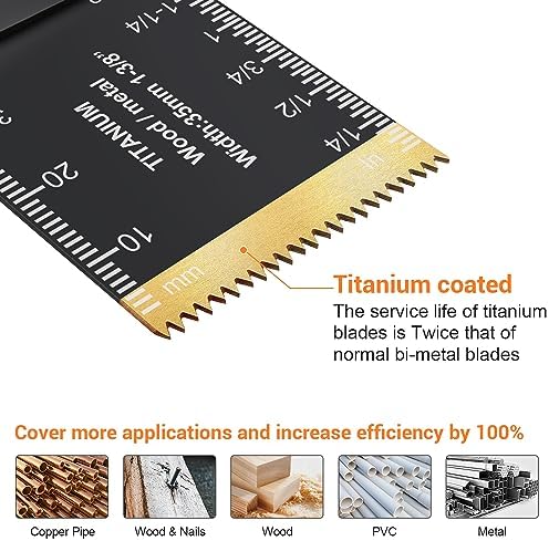 PECHAM 23PCS Titanium & Carbide Multitool Blades Oscillating Tool Saw Blades Heavy Duty for Hard Material, Metal/Steel Nails/Bolts/Screws Fit Most Oscillating Tools