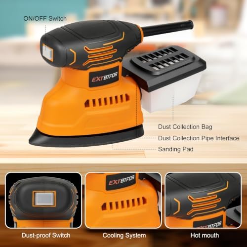Detail Sander,14000OPM Dust Collector, 130W Sander 20Pcs Sandpaper