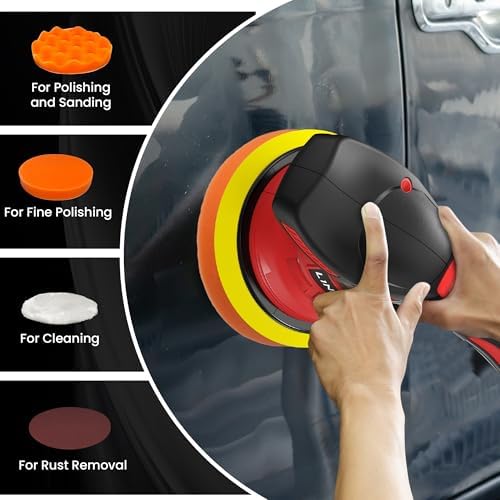 Cordless Car Polisher for Car Detailing Compatible with Milwaukee 18V Battery (Battery Not Include), 6 inch Car Buffer with 26pcs Polishing Kit, 8 Variable Speed Portable Orbital Polisher for Auto