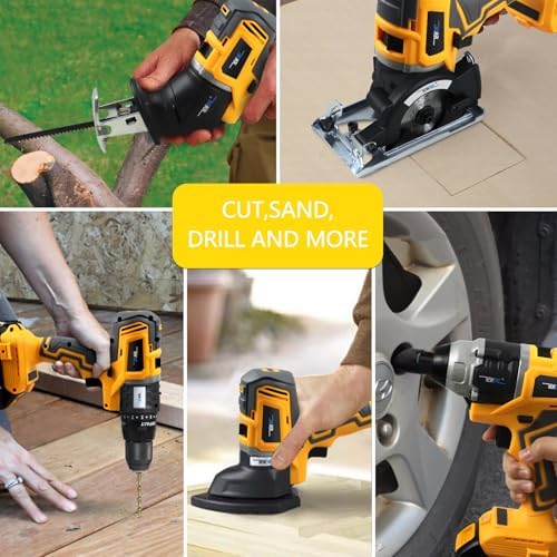 NEWONE 5-Tool Cordless Tool Combo Kit Compatible with De-Walt 20V Battery,Tool Set with Circular Saw, Drill,Reciprocating Saw, Impact Wrench, Sander with Accessories, 4.0Ah Lithium Battery and Charger
