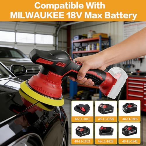 Cordless Car Buffer Polisher for Milwaukee 18V Battery,6 Inch Portable Orbital Buffer Polisher with 8 Variable Speed with 15pcs Polishing Accessories, for Car Polishing/Waxing (NO Battery)