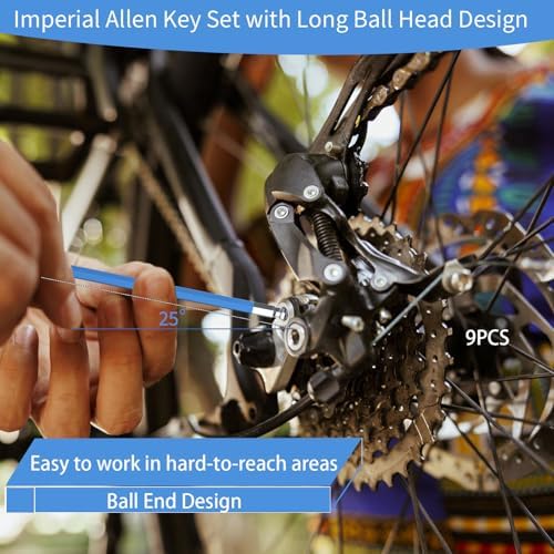 9PCS Imperial Allen Key Set SAE Allen Wrench Set SAE Hex Key Set Long Ball End Hex Wrench Set S2 Alloy Steel Keys 1/16-3/8Inch for Bike Vehicle Repairs and Household DIY