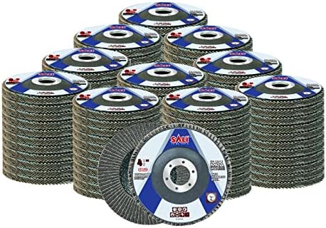 Sali 100 Pack Flap Disc 60 Grit 4.5" x 7/8-Inch Sanding Disc Bevel Type #29 Premium and Industrial Grade Angle Grinder Grinding Wheel High Performance Edge Grinding