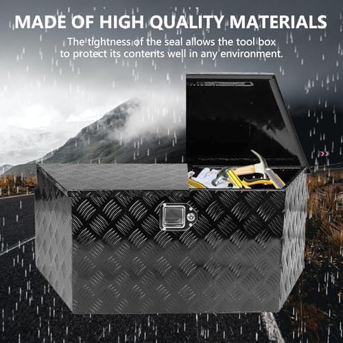 BLACKHORSE-RACING 39inch Aluminum Trailer Tongue Box with Lock & Keys, Stripes Plated Storage Organizer Toolbox for Trailers, ATVs, RVs, and Truck Beds-Black