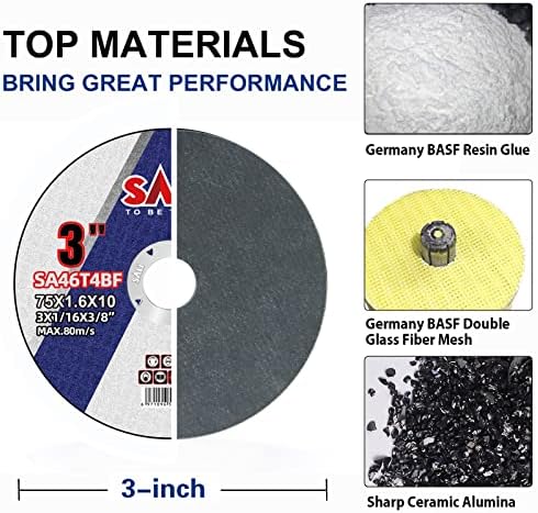 SALI 50 Pack Cut Off Wheels 3 Inch General Purpose Metal Cutting Wheel for 3 in Angle Grinders and Die Grinders- Cutting Disc Aggressive Cutting 3" x 1/16" x 3/8" Operating Up to 20380 RPM and 80 M/S