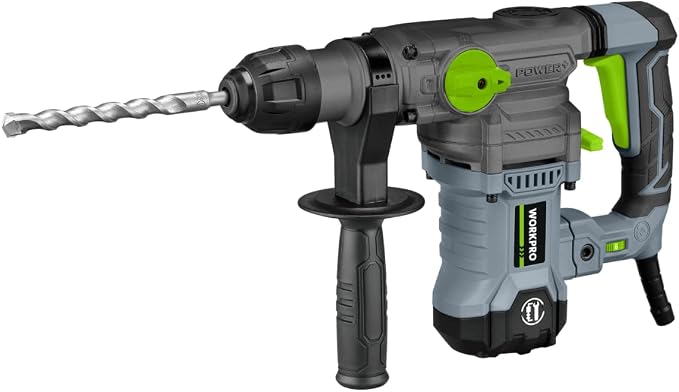 WORKPRO 1-1/4 Inch SDS-Plus Rotary Hammer Drill, 12.5AMP, Heavy Duty Corded Version for Concrete Demolition Chipping Rotomartillo, 5 SDS-Plus Bits