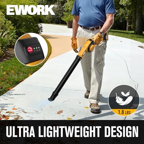 EWORK 20V Small Cordless Leaf Blower with 2 x 2.0Ah Battery and Charger