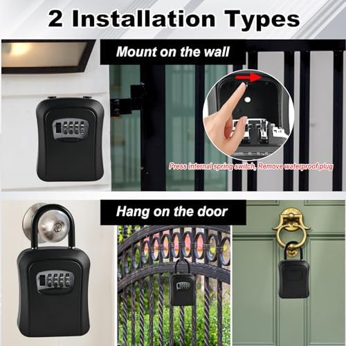 6 PCS L Large Key Lock Box, 4.5”x3.7”x1.5” Waterproof Kirsite | Combination Lockbox for Keys Outdoor, Portable Key Lock Box Wall Mount with Code (L Size, Black)