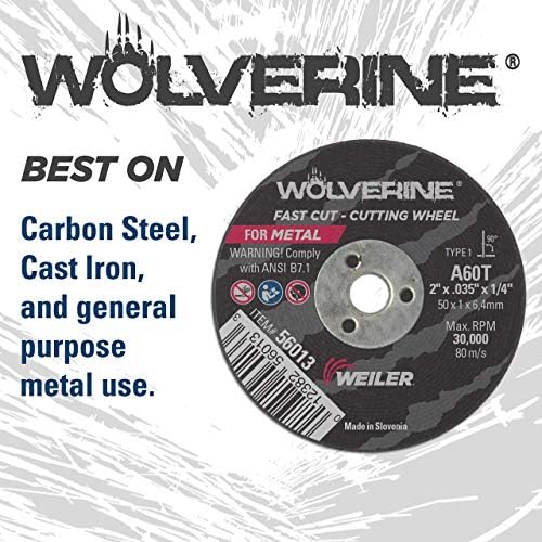 Weiler 56273 6 Inch Cutting Wheel, Wolverine AO Steel/Metal Fast Cutting, .045" A60T Type 1 7/8" Arbor, Pack of 25
