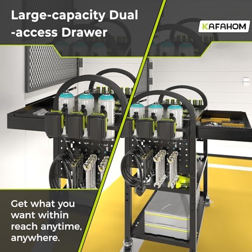 KAFAHOM Power Tool Cart with Charging Station, Rolling Cart with Drawer, Heavy Duty Power Tool Organizer with 360 Silent Wheels, Storage for Garage, Warehouse & Repair Shop