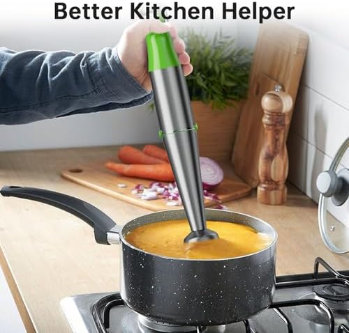 Turelar Immersion Blender Handheld Corded Hand Blenders Set 1100W, Trigger Variable Speed 5 in 1 Stick Emulsifier with Chopper, Whisk and Frother for Soup, Baby Food and Smoothies, Apple Green