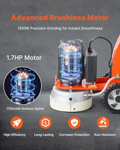 VEVOR Electric Concrete Floor Grinder 10 inch, Walk-Behind Grinder 1.7 HP