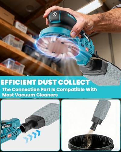 Ecarke 5-Inch Random Orbital Sander Compatible with Makita 18V Battery, 350W Brushless Palm Sander, 12,000 RPM 6 Variable Speed with 20PCS Sandpapers, Dust Bag for Woodworking, No Battery