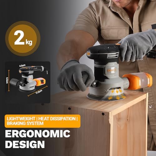 Random Orbital Sander: DEKOPRO 4.5A Corded Electric Sander Palm Sanders, 6 Various Speeds Hand Sander with Replaceable Sander Pad, Dust Box, 31Pcs Sandpapers for Woodworking & Sanding