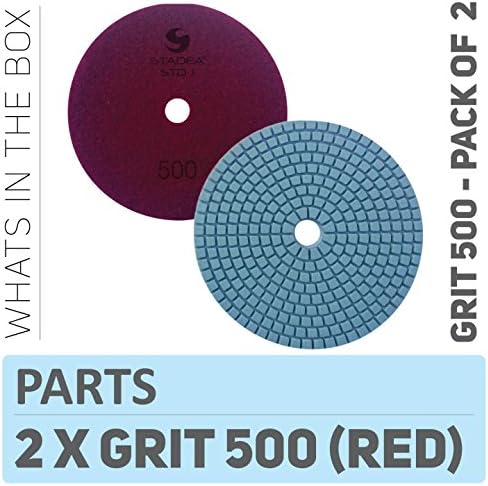 PPW124D Diamond Polishing Pads 4" For Concrete Terrazzo Marble Stone Granite Edge Countertop Floor Wet Polishing, Grit 500 - Pack of 2
