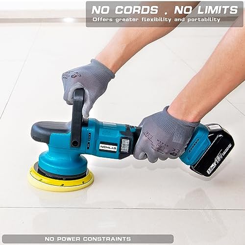 Nichilas Cordless Car Polisher, 6 speeds Brushless Motor Handle Car Waxer with 150mm Work Disk, Compatible with MAKITA 18V Batteries (Battery Not Included)