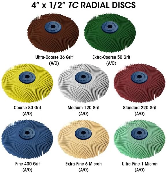 Dedeco Sunburst Radial Bristle Discs 4" x 1/2" Curved - Light Green 14000 Grit (Ultra-Fine 1 Micron) - Aluminum Oxide (TC Series) for Polishing & Finishing 1/Unit