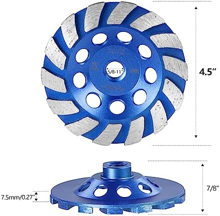 SALI 5PCS 4.5 Inch Concrete Grinding Wheels 14 Turbo Diamond Segments 5/8-11 Arbor Diamond Grinding Wheel Fit for Paint, Epoxy, Mastic, Coating Removal