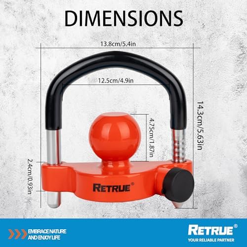 RETRUE Universal Trailer Coupler Hitch Lock, Waterproof Cover & Cap, Red