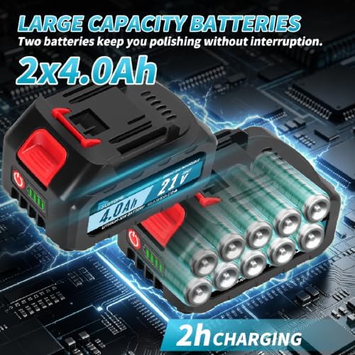 6”Cordless Buffer Polisher Kit,6000RPM High Power Car Polisher with 2 x 4.0Ah Batteries,16PCS Polishing Accessories,Pulidora De Autos with 8 Variable Speed for Car Polishing/Waxing