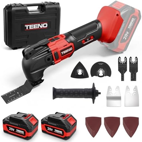 Cordless Oscillating Tool 20V Battery Powered Oscillating Multitool with 4° Oscillation Angle, 2 * 4.0A Batteries, 8,500-21,000 OPM, 6 Variable Speed Oscillating Saw for Sanding/Cutting & Scraping