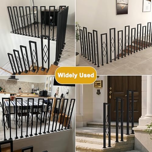 U-Shaped Stair Handrail, Black Wrought Iron Hand Rails Decorative Railing for Indoor Stairs, Porch Deck Loft Corridor Safety Non-Slip Support Poles, with Diamond Pattern (Black/3.3FT/100CM)