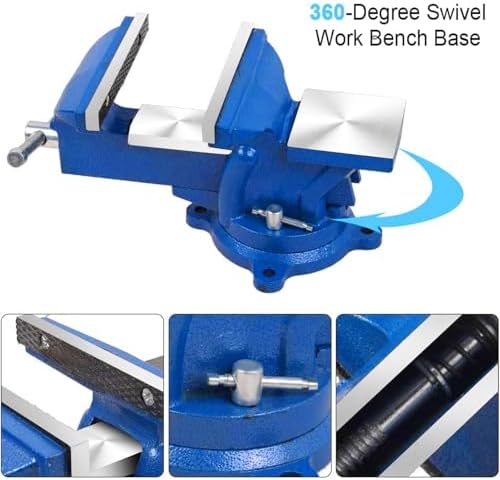 Bench Vise Heavy Duty 6-Inch, 360° Swivel Base with Anvil Clamp Cast Steel,Table Clamp Woodworking Vice,Multipurpose Workbenchw for Drilling, Pipe Cutting,Woodworking-Blue