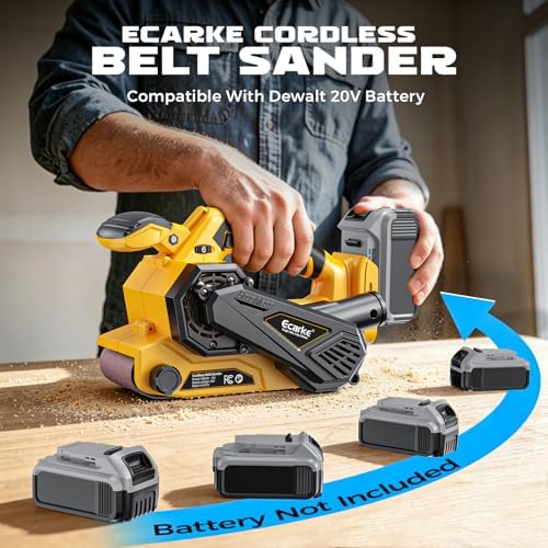 Ecarke Cordless Belt Sander Compatible with DeWalt 20V Battery (Tool Only) 3x18" Bench Sander with Variable Speed (120-380 m/min), with Dust Bag & 3 Sanding Belts(80/120/320 Grit) for Woodworking